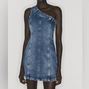 Zara Asymmetric Denim Mini Dress - Blue